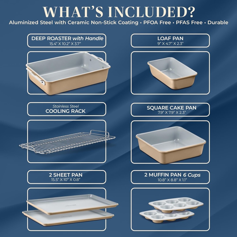 Bakken 8-Piece Stackable Bakeware Set - Ceramic Non-Stick Coating, Baking She...