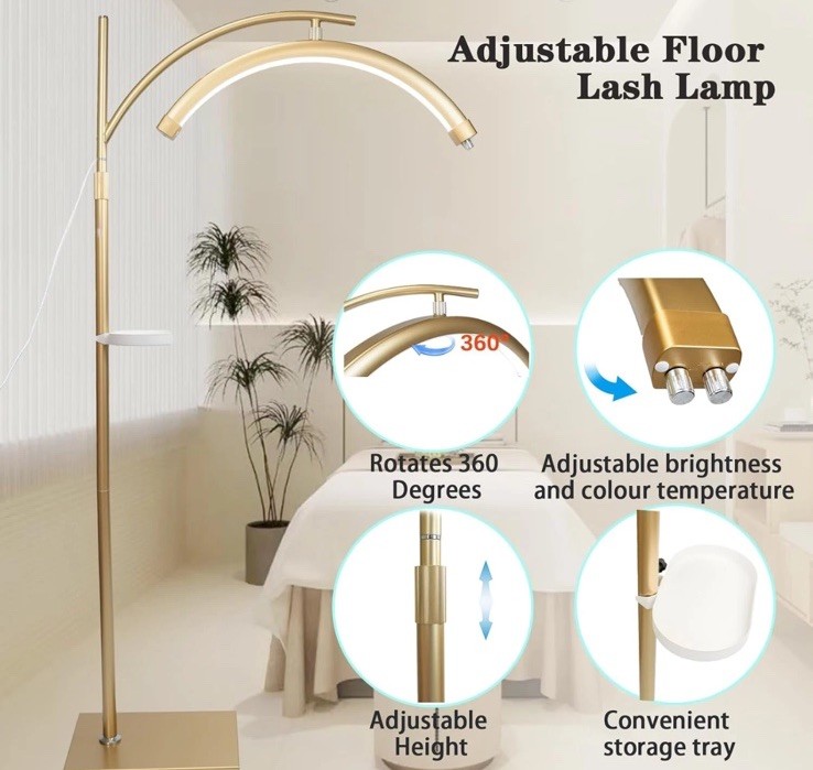 Adjustable LED GOLD Floor Lamp Light Eyelash Craft tattoo Extensions Reading