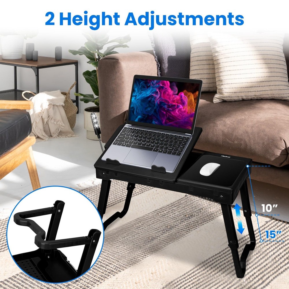 Folding Laptop Lap Desk, Height & Angle Adjustable Table, Black