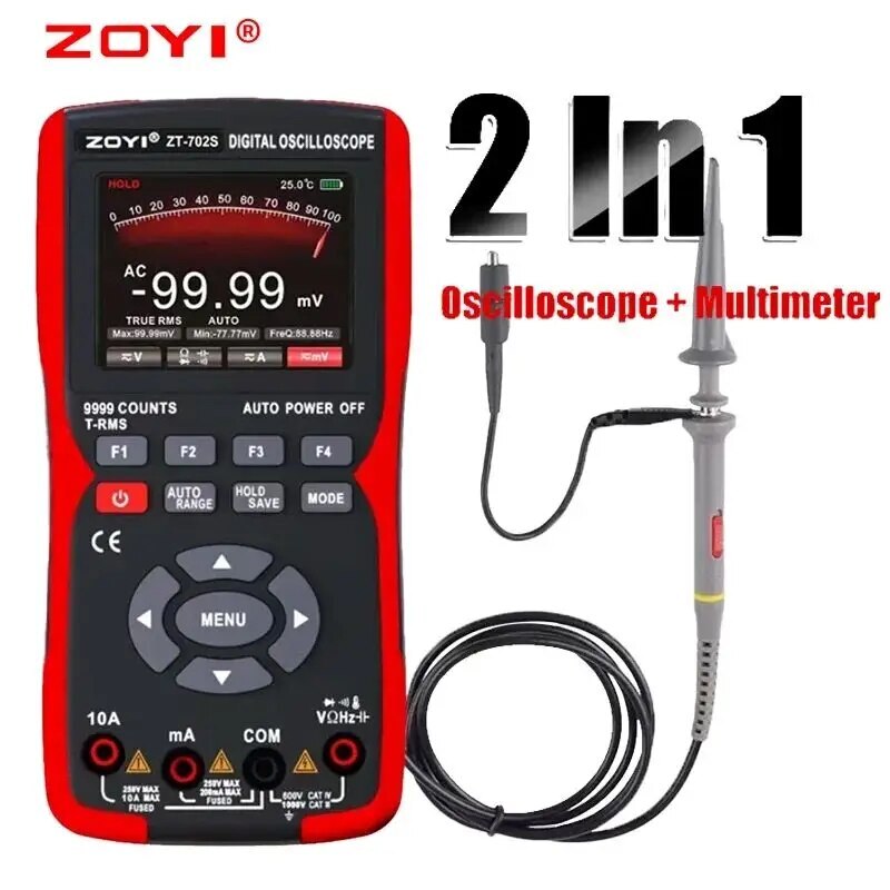 2 IN 1 Digital Oscilloscope Multimeter 9999 Counts 48M/S Waveform Data Storage