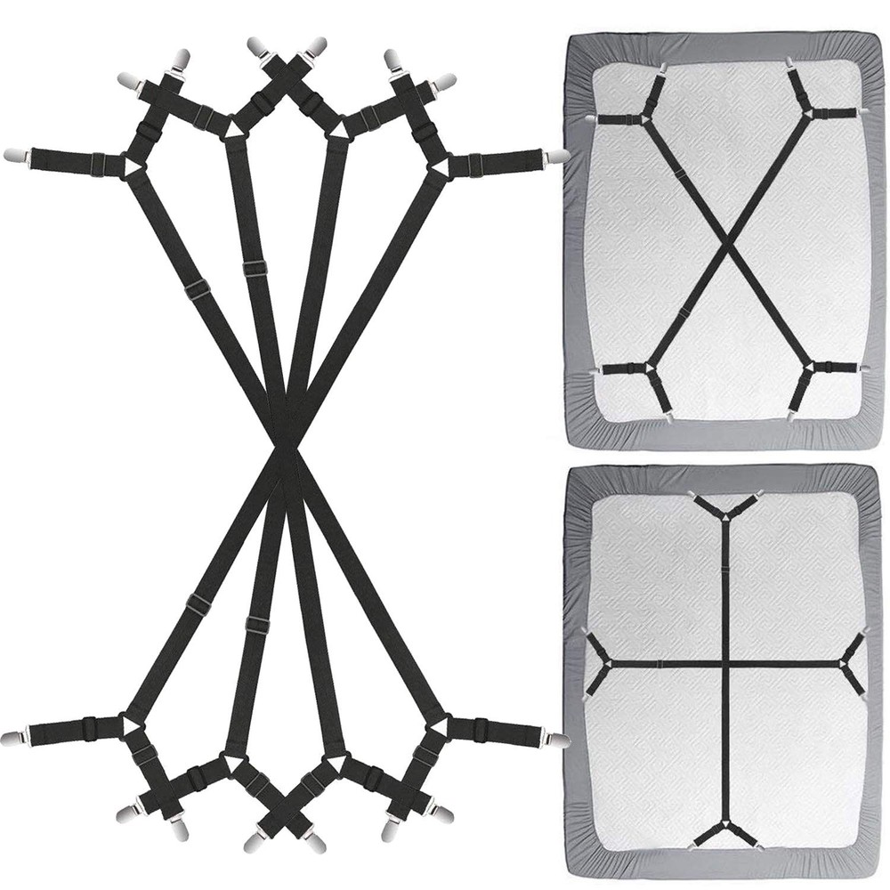 Bed Sheet Clip Straps - 2 Way Adjustable Crisscross Sheet Corner Holder Strap...