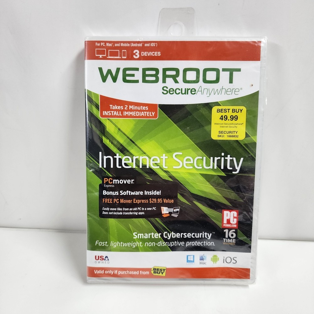 Webroot Secure Anywhere Internet Security 3 Devices for PC/MAC/Mobile NEW/SEALED
