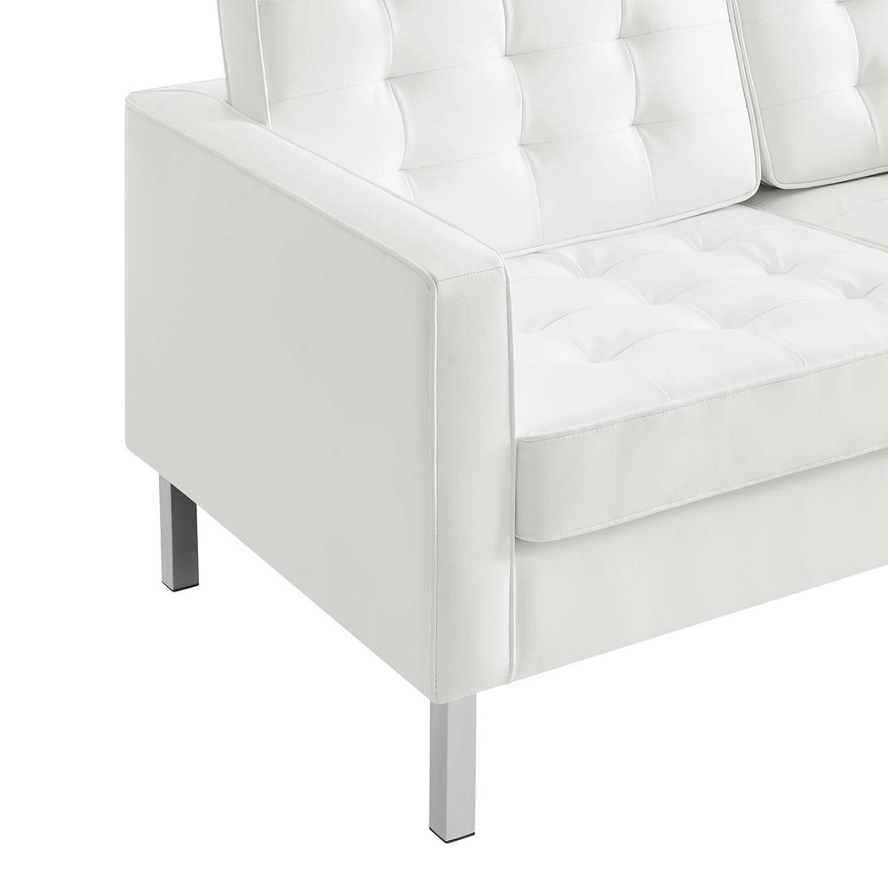 Modway Loft Tufted Vegan Leather Loveseat in Silver White