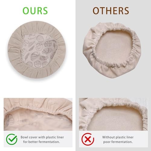 8'' 10'' 12'' Bowl Covers for Bread Proofing with Plastic Liner, Reusable
