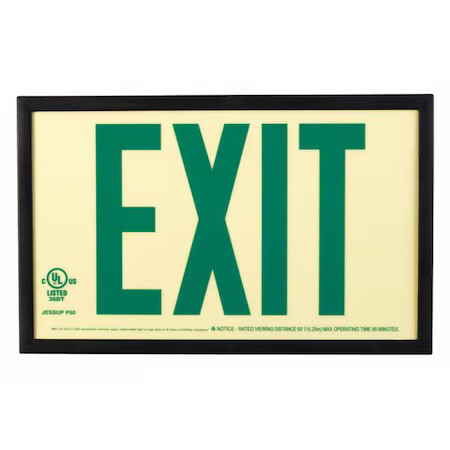 Exit Sign, Plastic, 13" W, 7-1/2" H, Exit (Double Arrows), Green, Gran4107