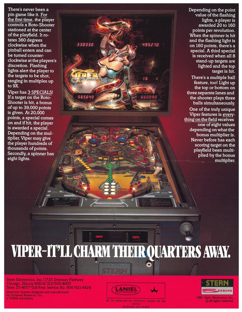 Viper Stern Pinball - Flyer / Brochure / Ad
