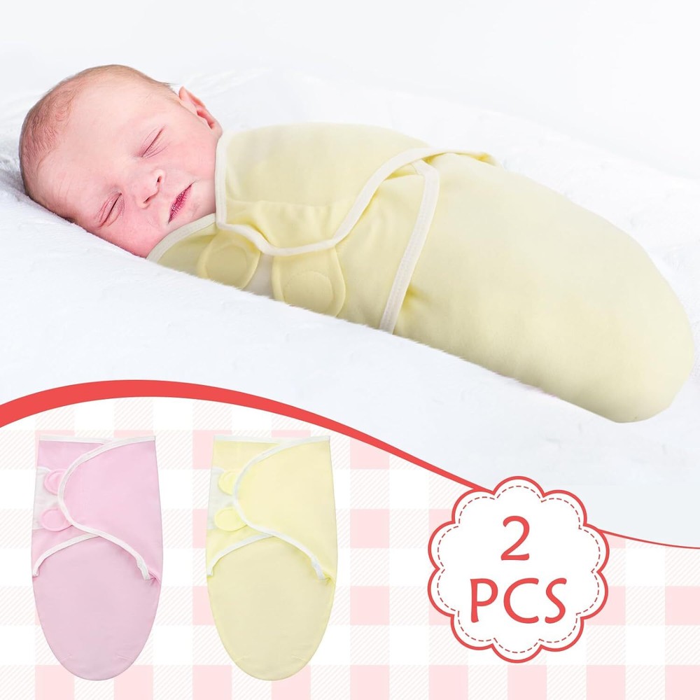 2 Pcs Preemie Swaddle Wrap Adjustable Pink, Yellow