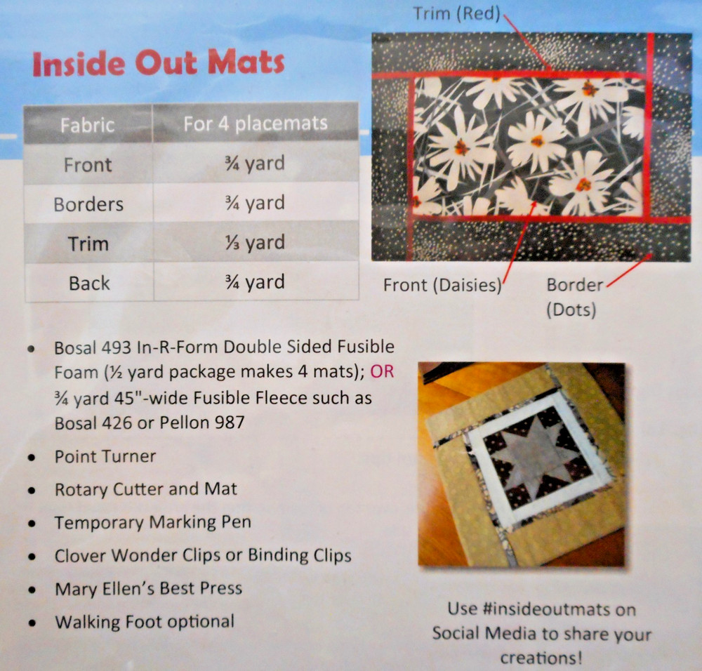3 Patterns-Table Runner & Placemats-Inside Out Mats-Shared Blossom-Triangles-140
