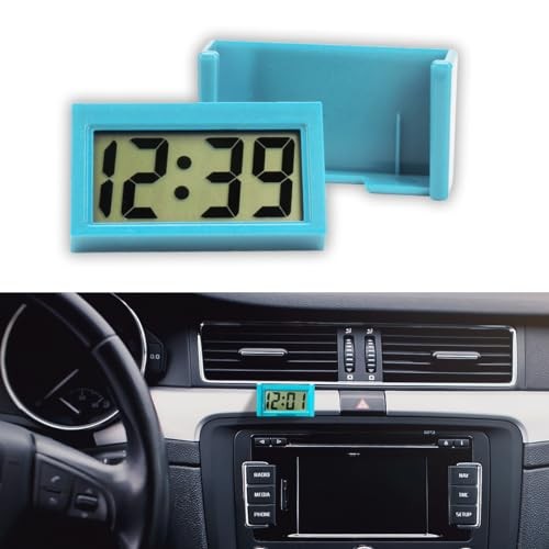 Small Electronic Dashboard Car Time Clock Self-Adhesive Mini Car Blue