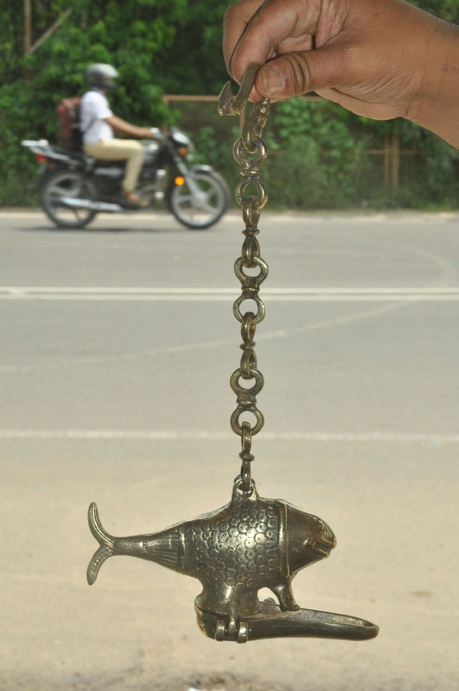 Vintage Brass Fish Shape Engraved Handcrafted Solid Hanging Oil Lamp