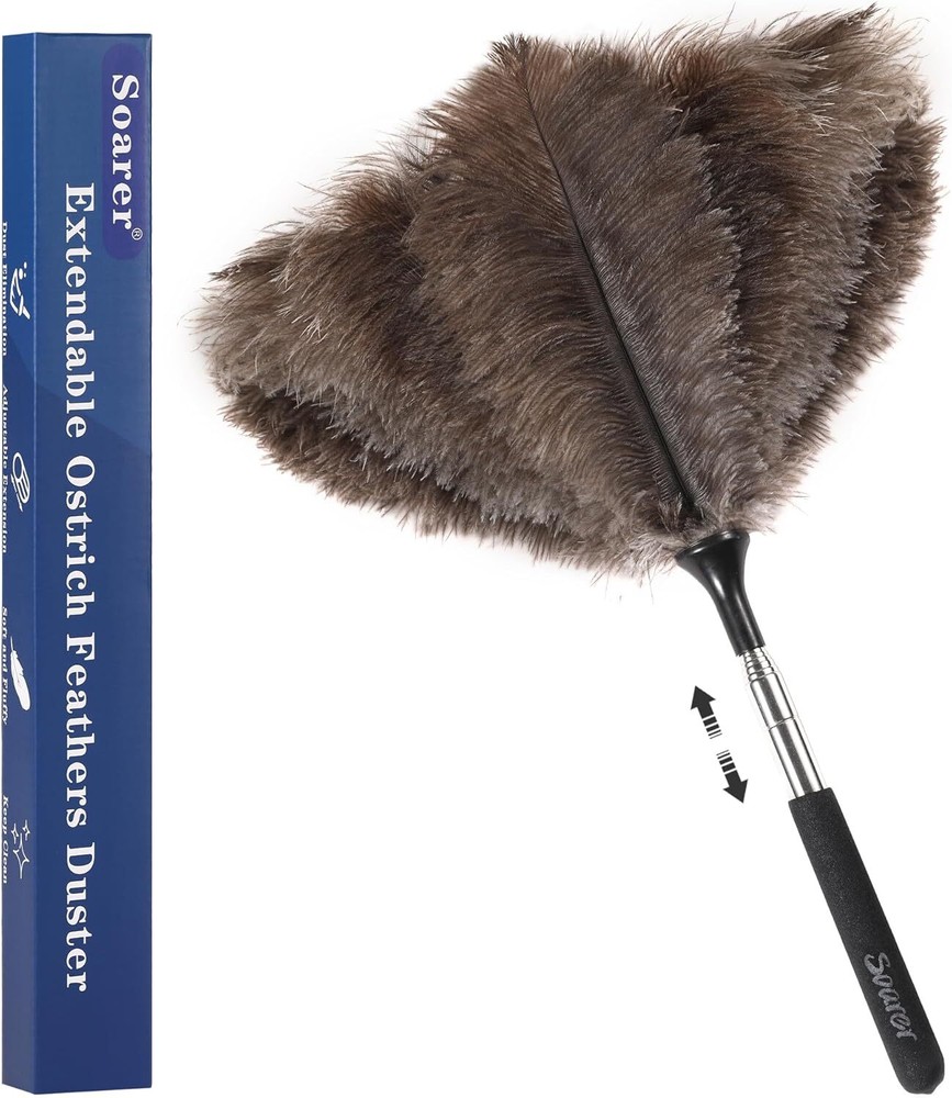 Extendable Ostrich Feather Duster - 40 Inches Fluffy Long Handle Reusable