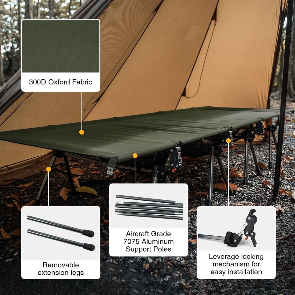 SUPRATIROS Extra Large Camping Cot, Height Adjustable Oversized Sleeping Cot ...