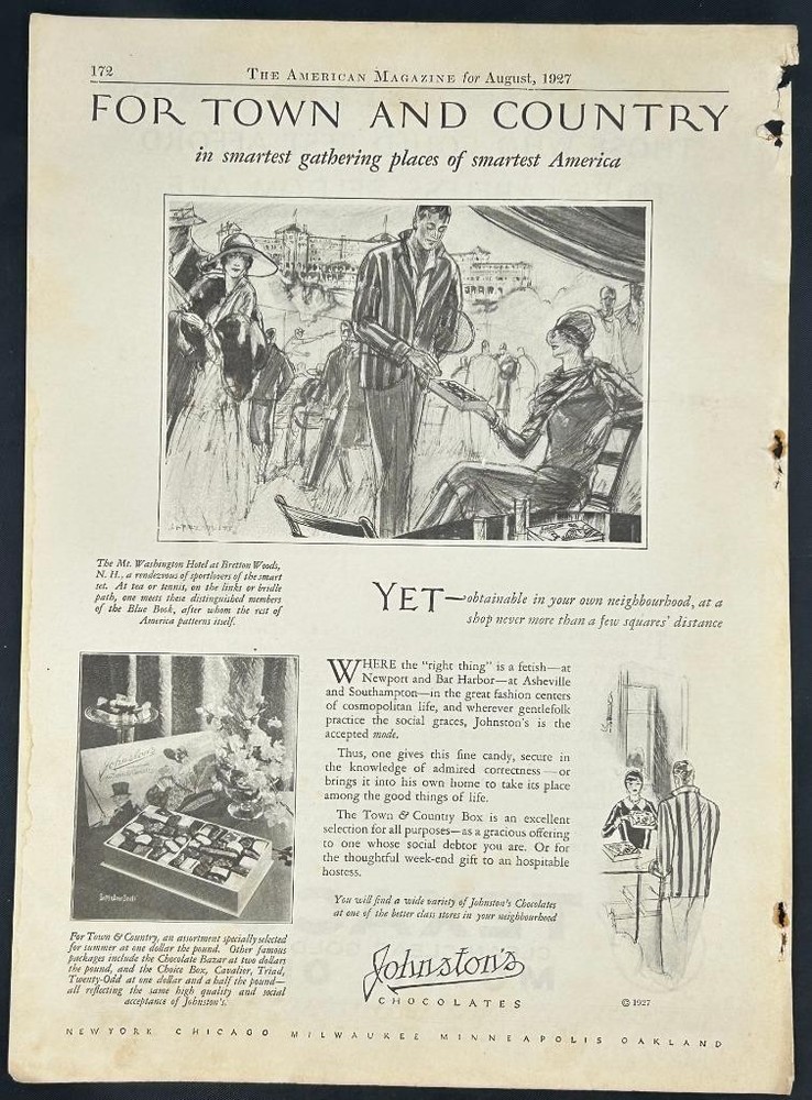 Magazine Ad - 1927 - Johnston's Chocolates
