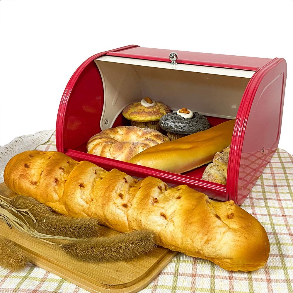 X458 Metal Bread Box/Bin/kitchen Storage Containers with Roll Top Lid Red