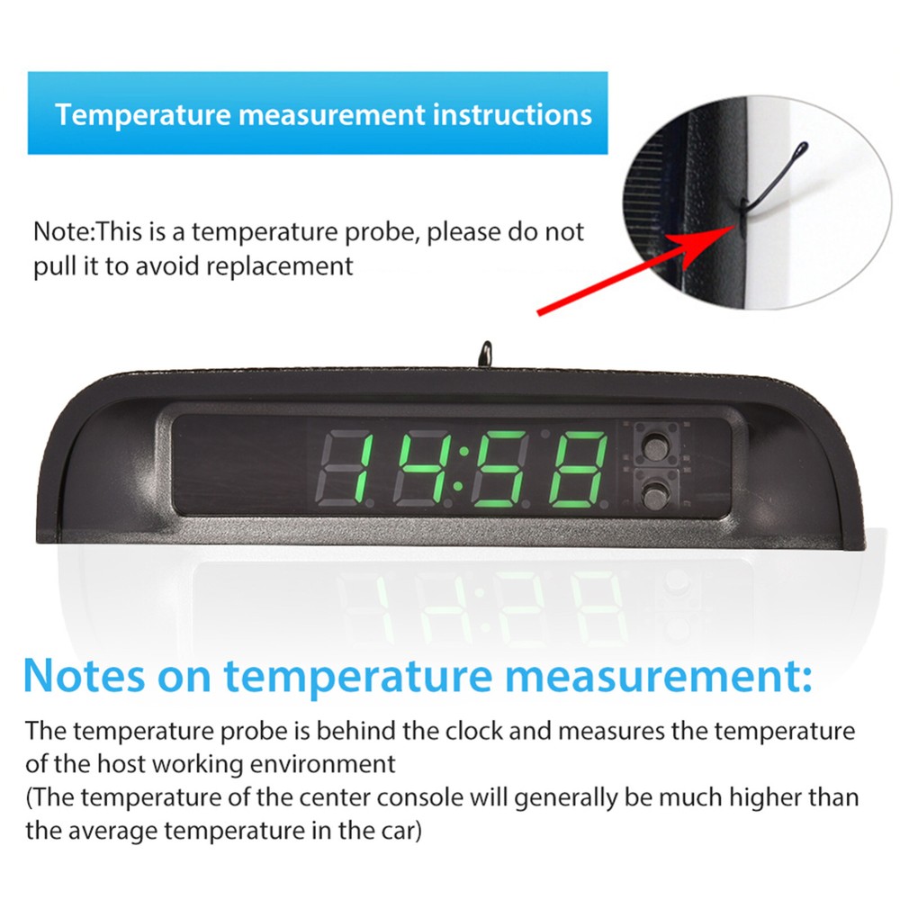 Car Interior Dashboard Clock Watch Time Digital Thermometer For Long Driving