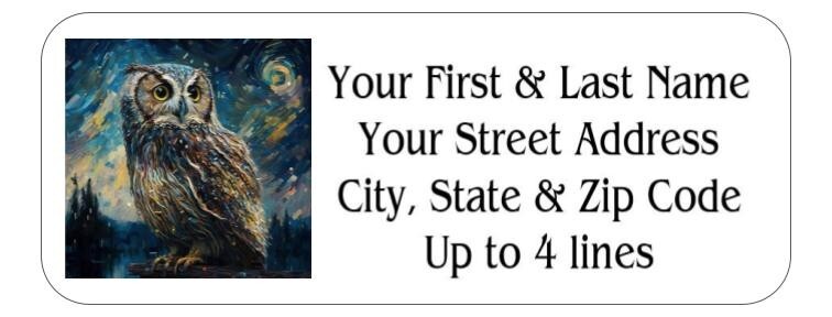 150 Owl Starry Night Art Mailing Return Address Labels Personalized
