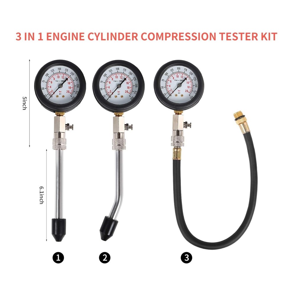 Cylinder Compression Tester Kit for Car Motorcycle Engine Pressure Gauge