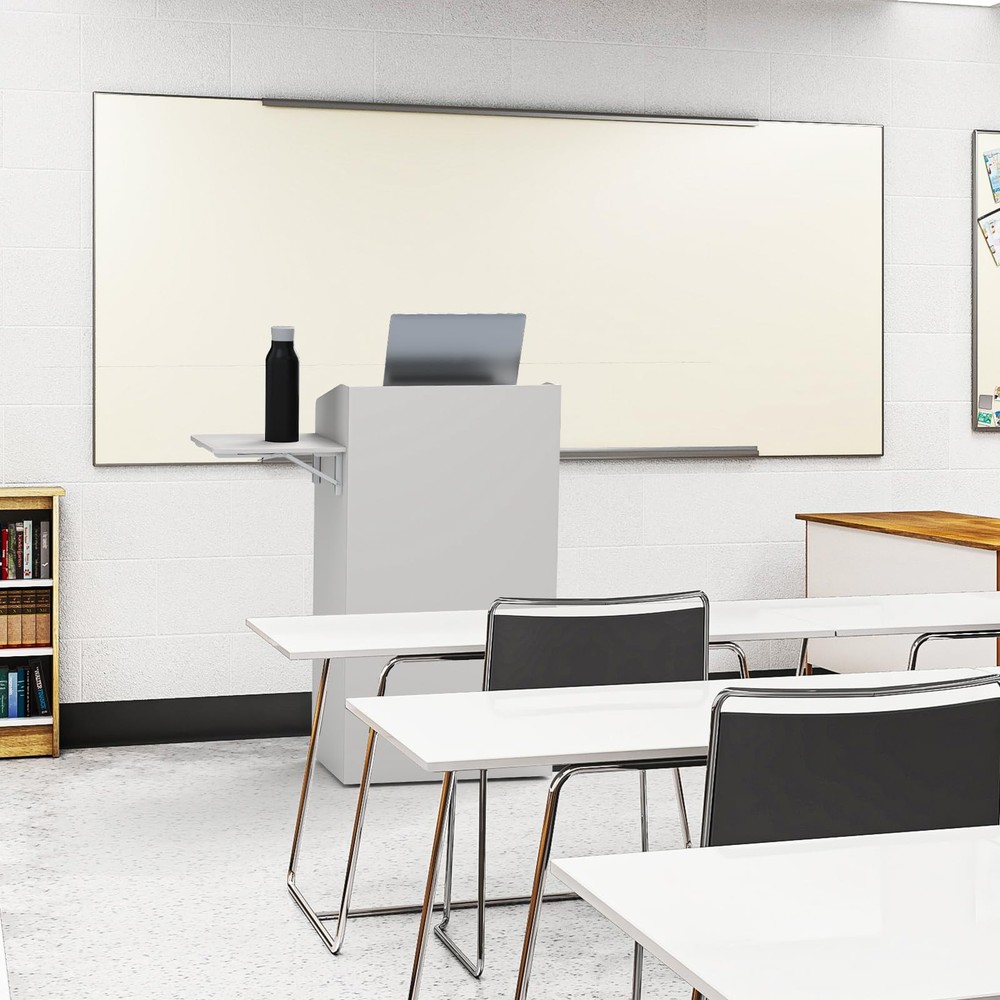 Podium Stand Floor-Standing Lectern with Side Table and Wheels Movable Hostes...