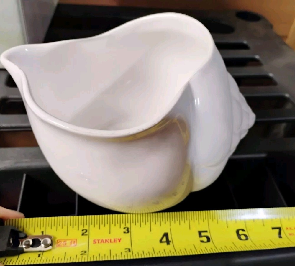 White Ceramic Conch Shell Seashell Bowl Planter Container Center Piece Ocean