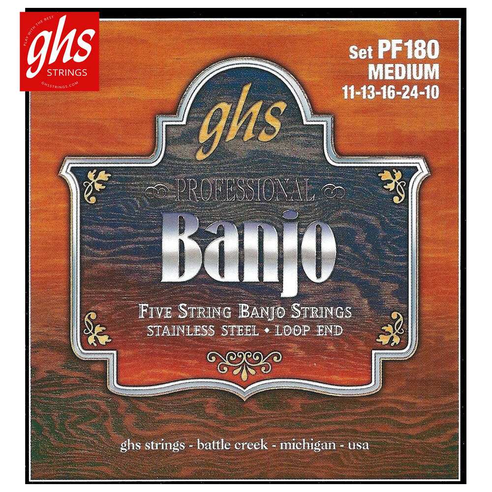GHS PF180 Stainless Steel 5-String Banjo Loop End Strings - .011-.024 Medium
