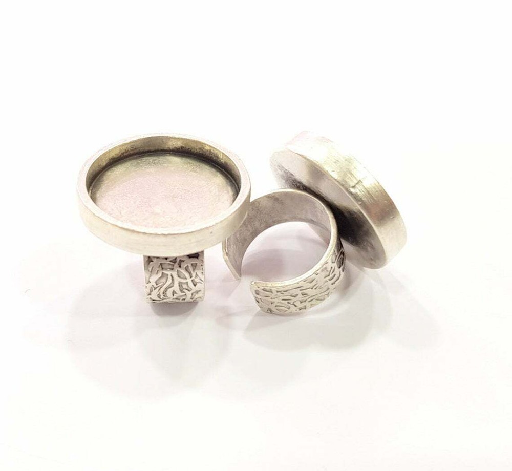 Round Blank Ring Base Bezel inlay Backs Mountings Setting Adjustable Silver