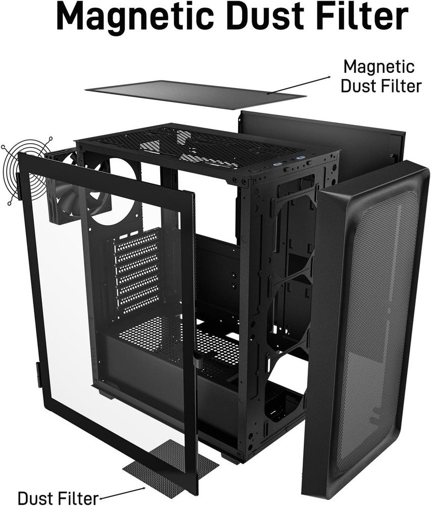 EC2 Black Mid Tower Case – Supports 50 Series Graphics & Cooling