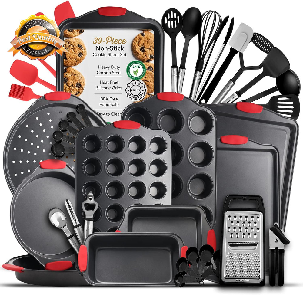 39 Piece Nonstick Baking Pan Set Bakeware Oven Set Black