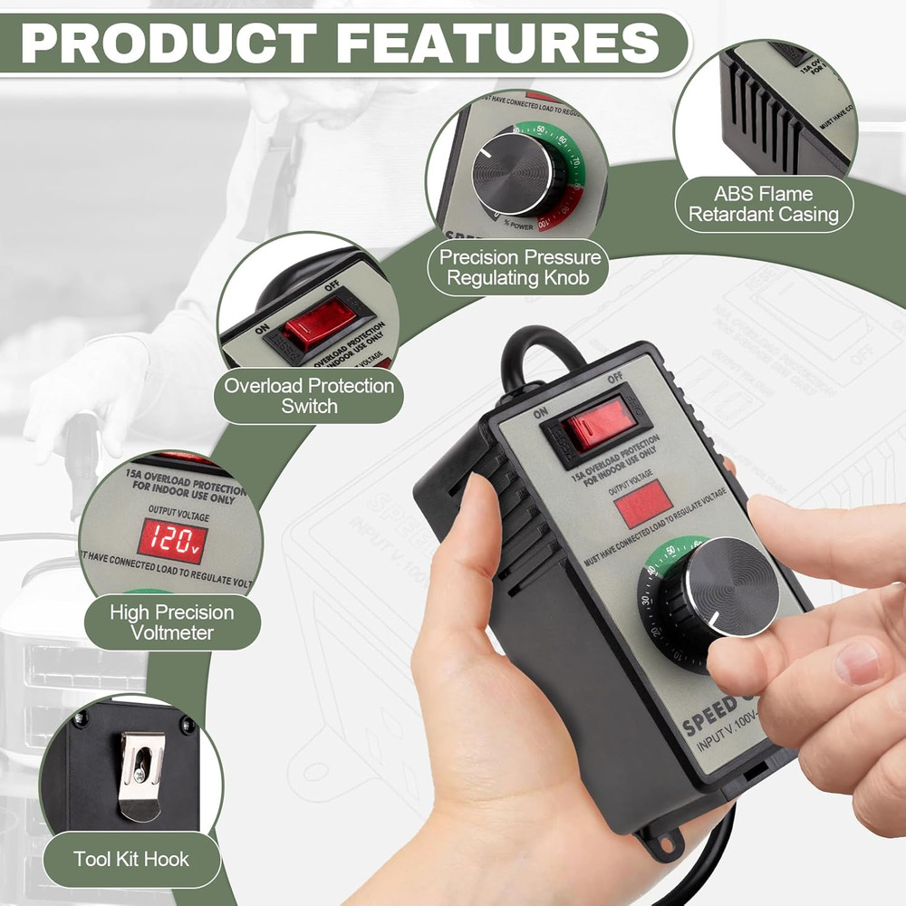 AC Motor Speed Controller 100V-120V 15A Variable Speed Regulator for Router Fan