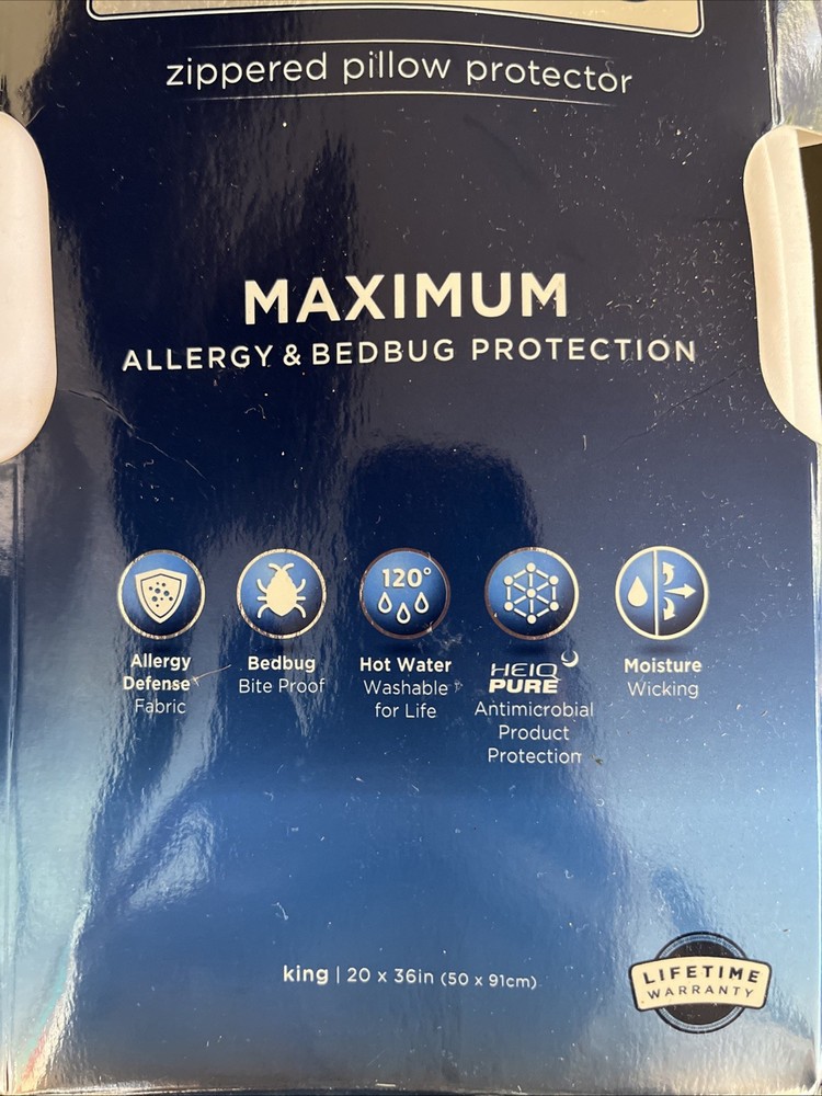 Allerease Zippered Pillow Protector King 20”x36” Max Allergy & Bedbug Protection