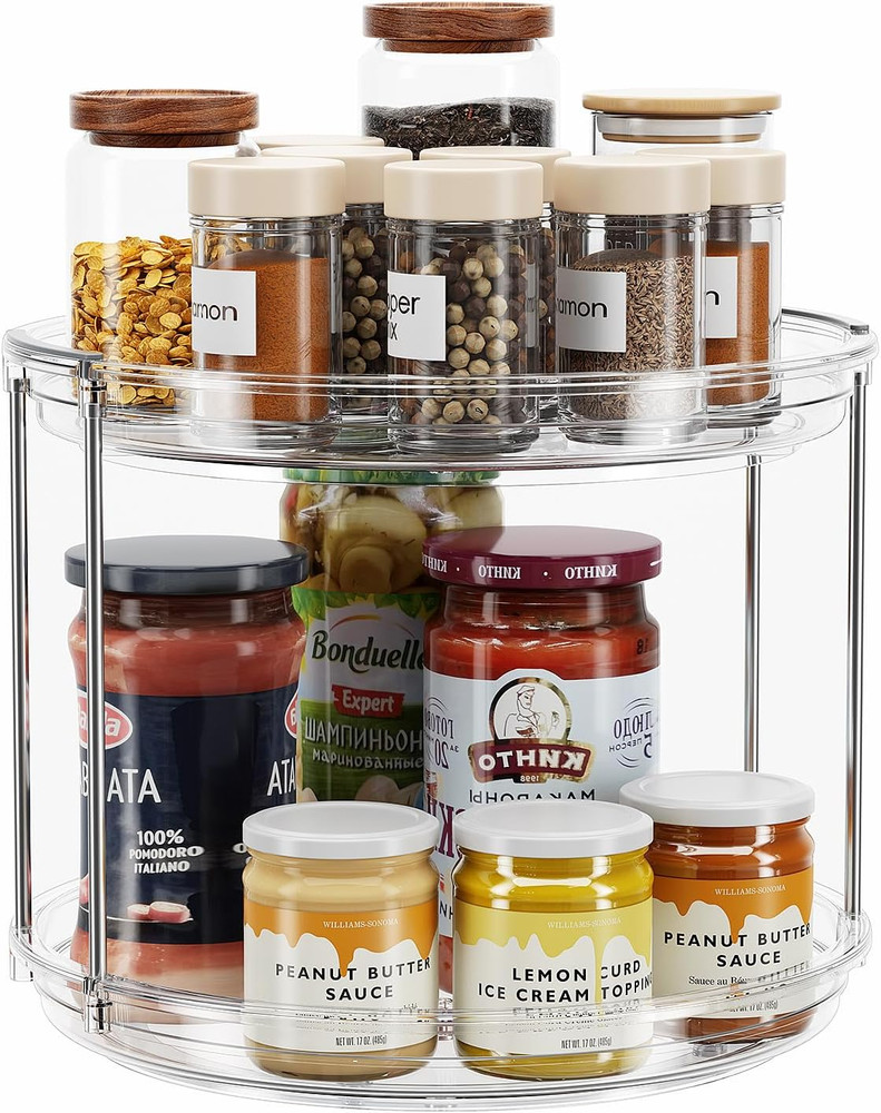 LAMU 2 Tier Lazy Susan Turntable Organizer 9.25'' Rotating Spice Rack Organizati