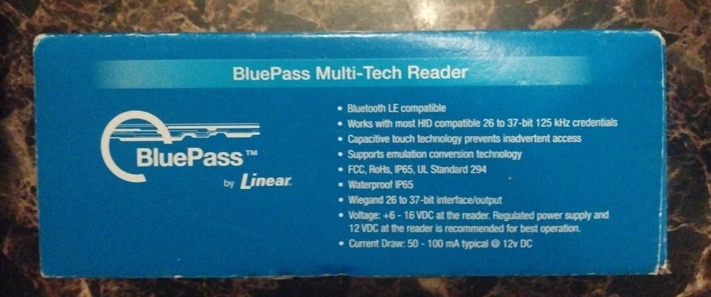 Linear 820-00001 2-N-1 BluePass Multi-Tech Access control Reader Bluetooth
