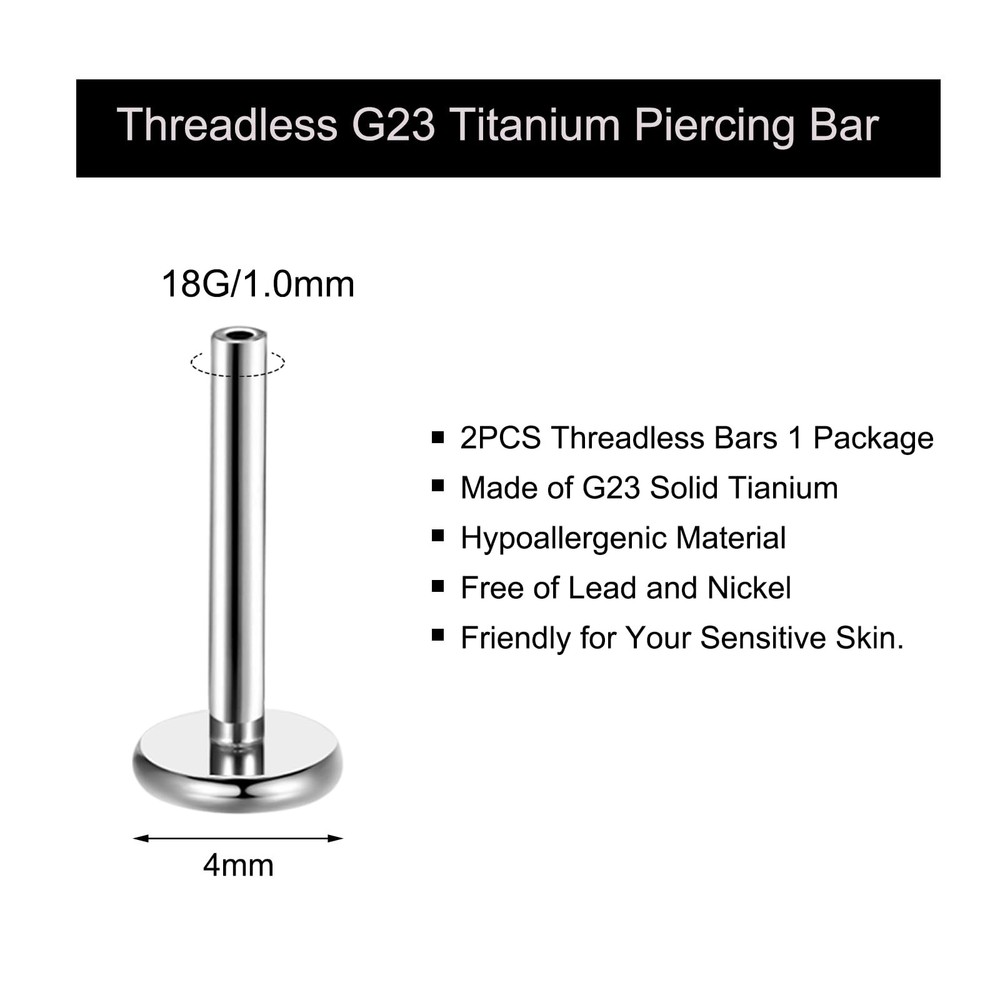 20G/16G/18G/ Threadless Bar G23 Titanium Replacement Post Bar Flat Back Stud ...