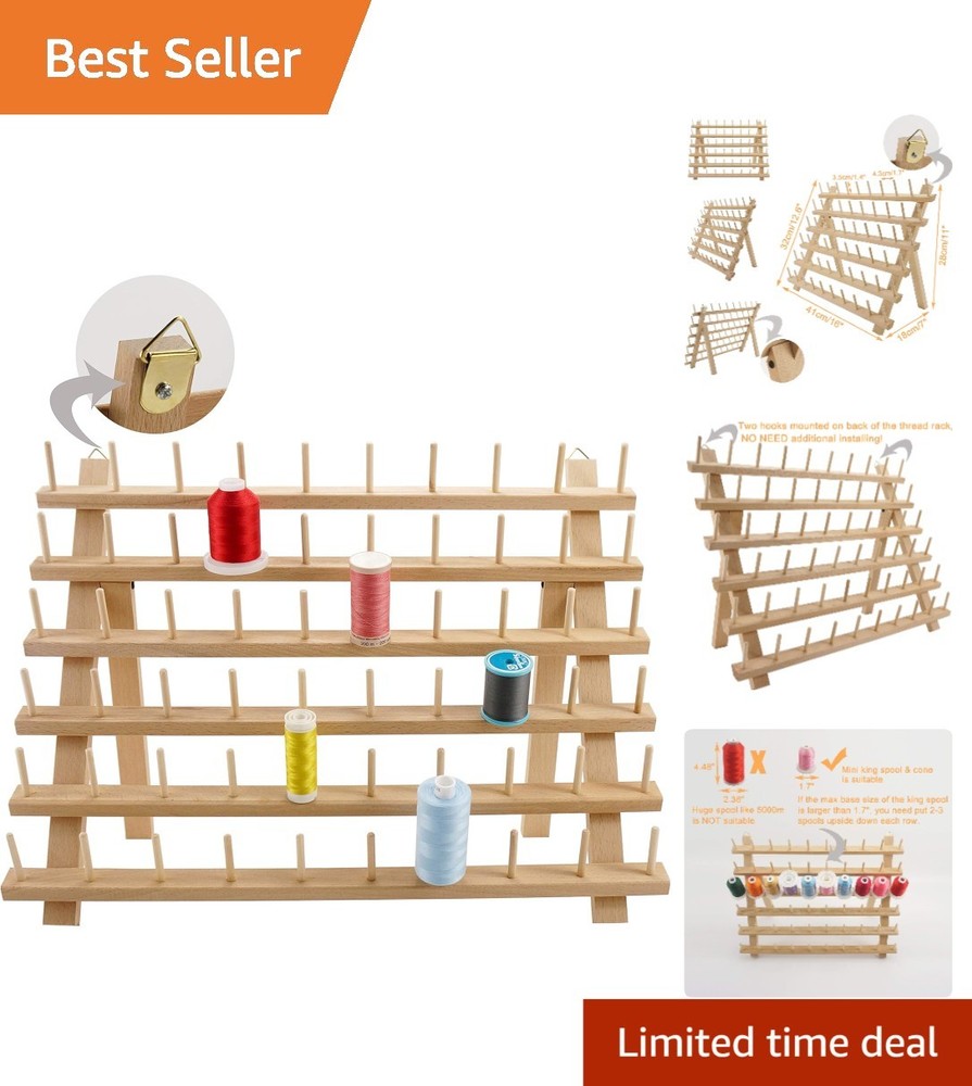 Wooden Thread Rack for Embroidery and Quilting 60 Spools Storage Solution