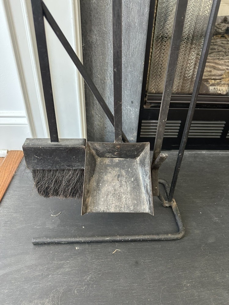 Vintage MCM Iron Modern Fireplace Tool Set Black