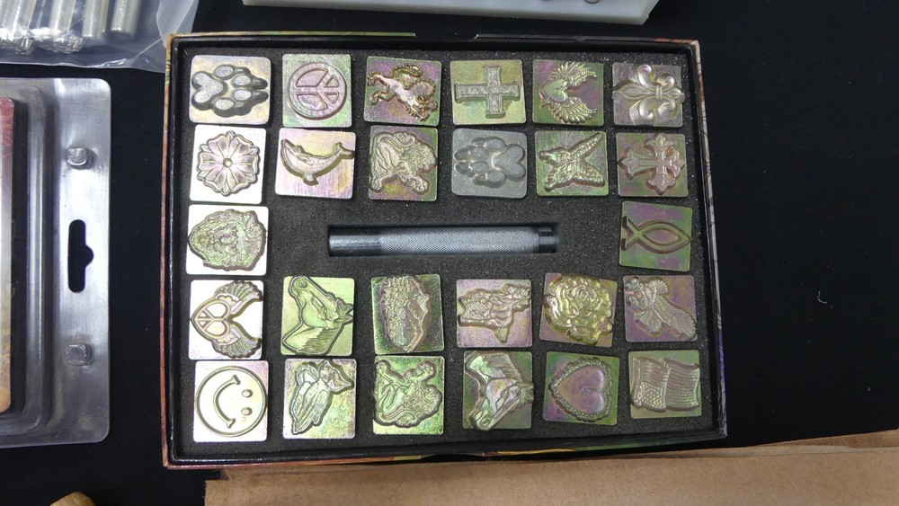 Leather Craft kit, Tandy, 3D Stamps and tools, Leather, and much more