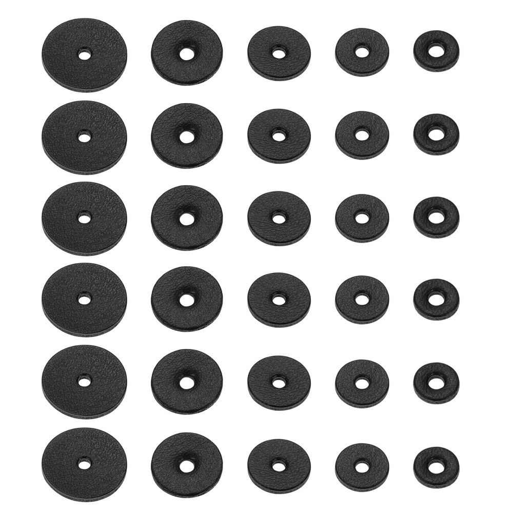 150pcs Leather Washers Handle Spacer 1.5 mm Thick Round, 5Sizes, Black