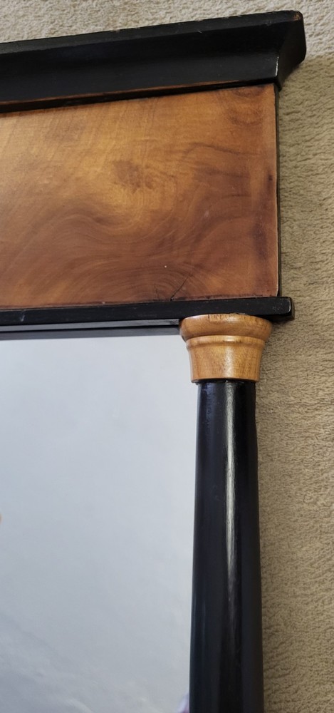 Antique GERMAN Austrian 20th C Vertical Ebony Column BIEDERMEIER Wall MIRROR