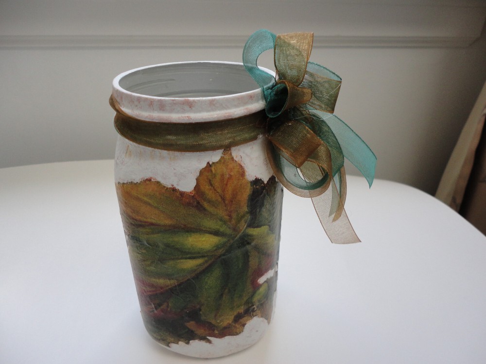 Decoupage Quart Mason Jar, Pears, Grapes ( Handmade)