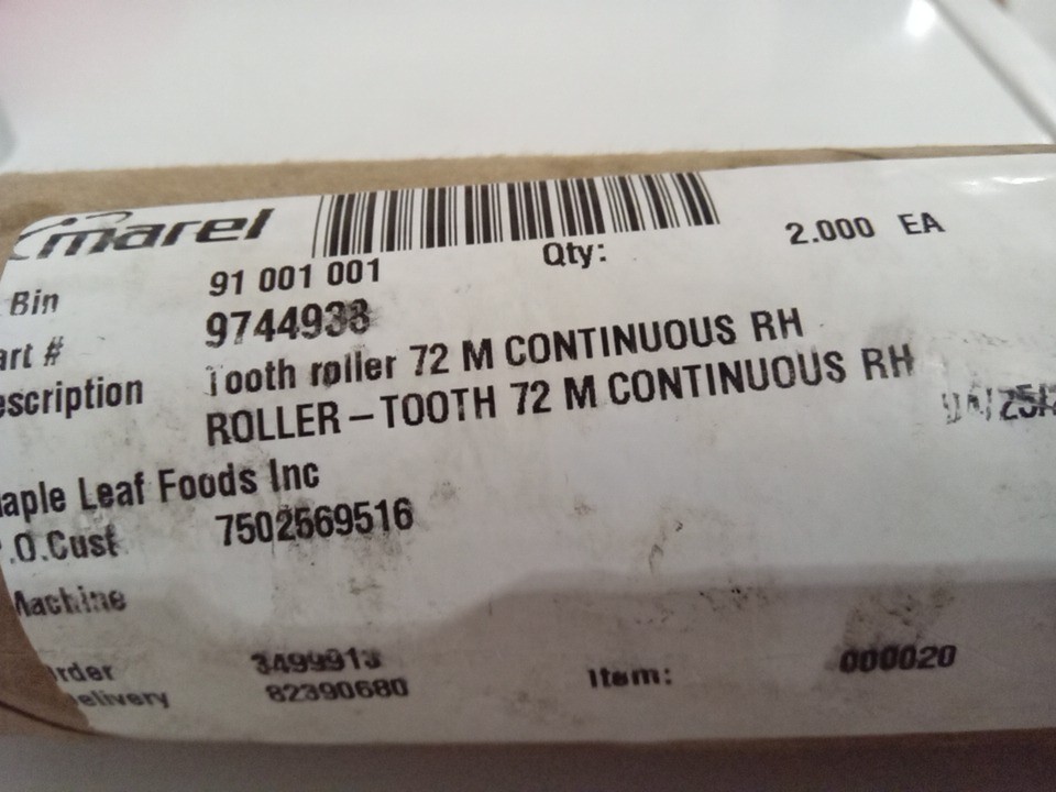 🔥🔥Marel 9744938 Roller Tooth 72 M Continuous RH Stork Poultry Process BV✳️✳️