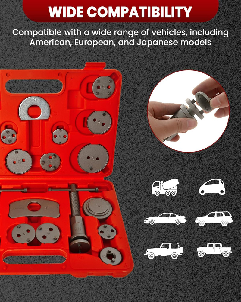 Brake Caliper Tool Heavy Duty Brake Caliper Compression Tool Red 24Pc