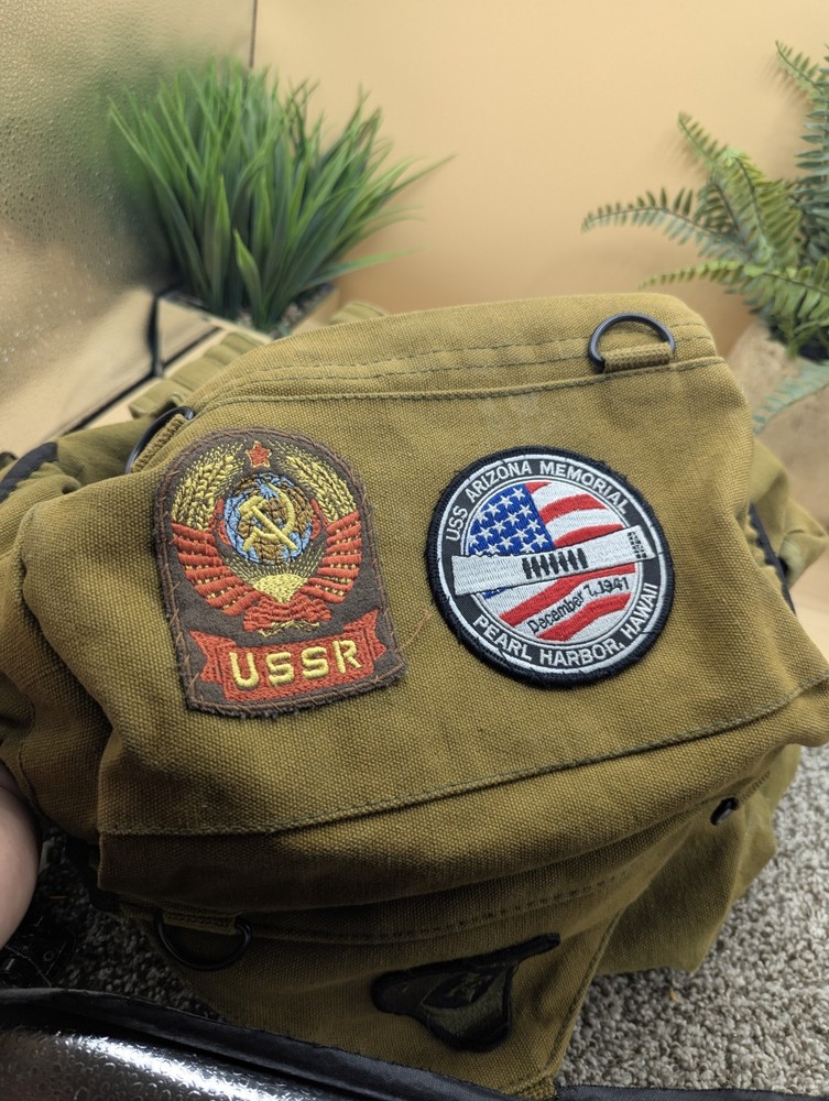 Vintage Military Style Cotton Blend Backpack Adjustable Straps Fasteners Working