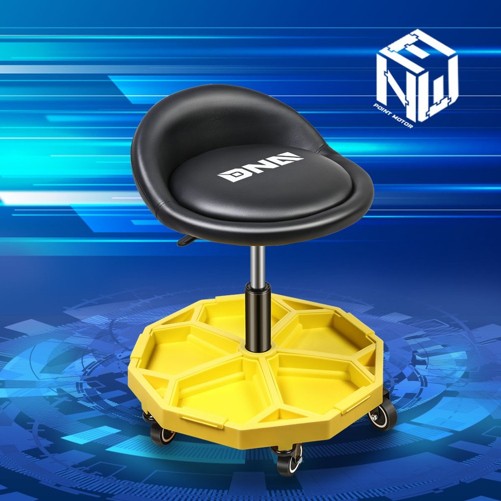 350LBS Rolling Garage Stool Adjustable Height Foam-pad Seat Round Tools Stool