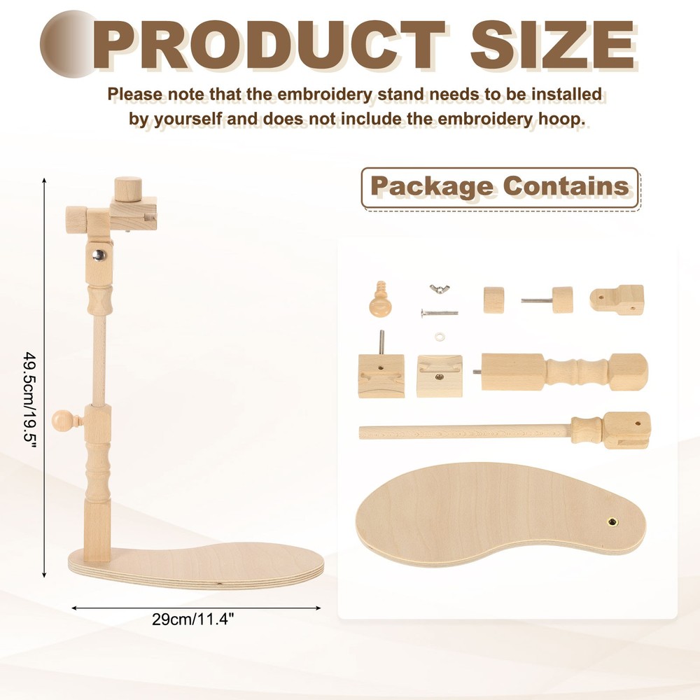 Adjustable Rotated Beech Wood Embroidery Hoop Stand (Heightened Version)