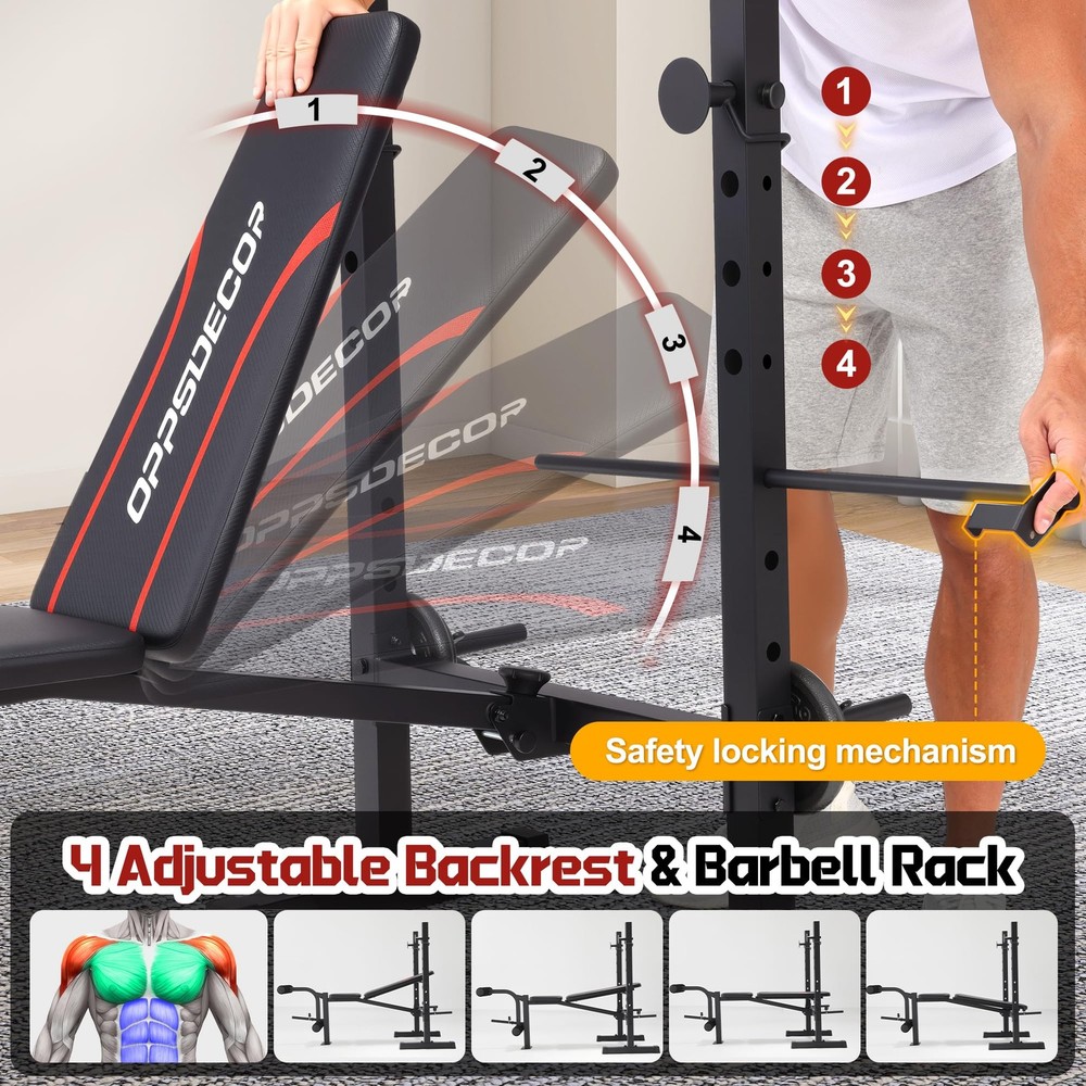 OPPSDECOR Multi-Function Weight Bench Set with Squat Rack Leg Extension & Curl