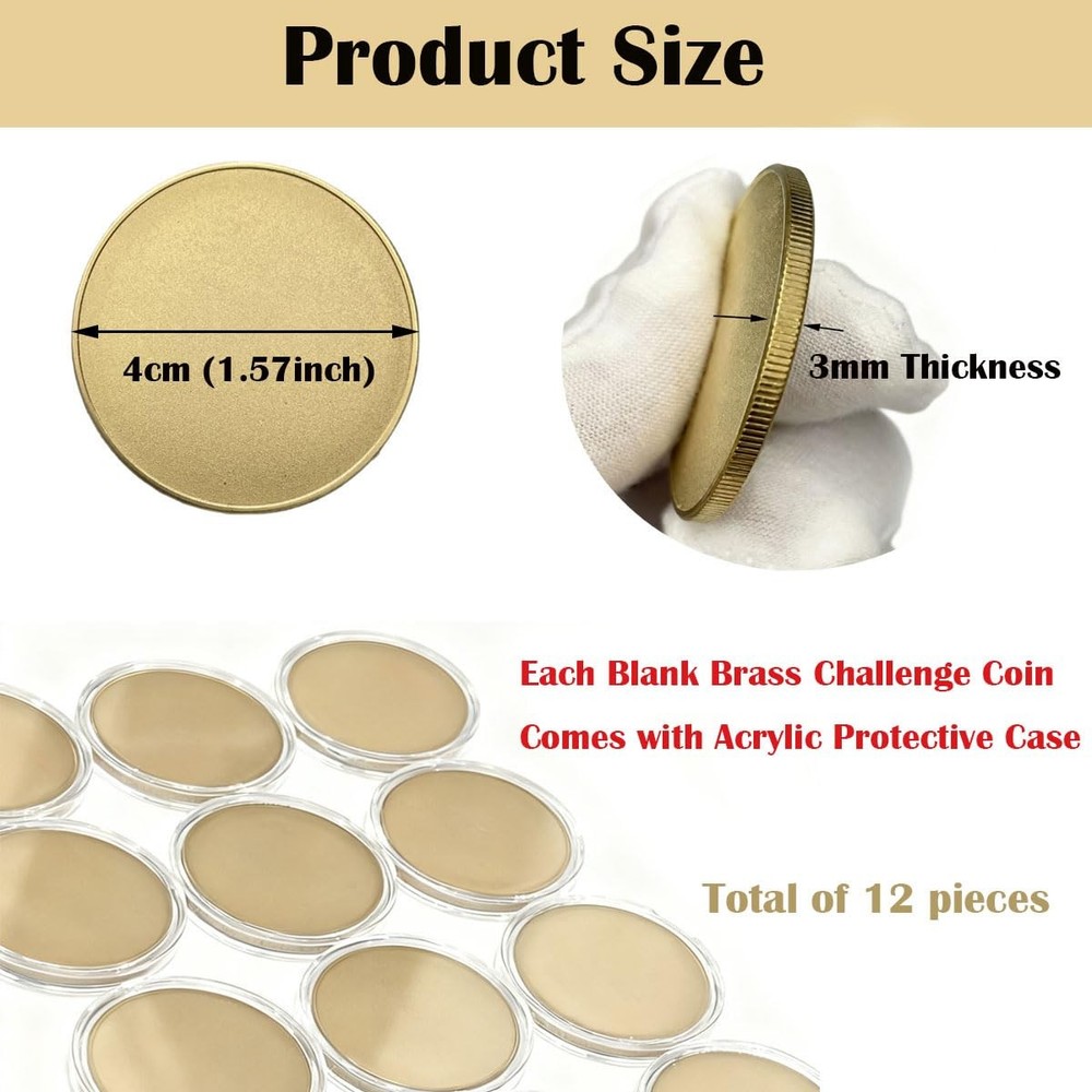Brass Blank Challenge Coin For Laser Engraving Solid 3mm Thickness 12PC 40mm