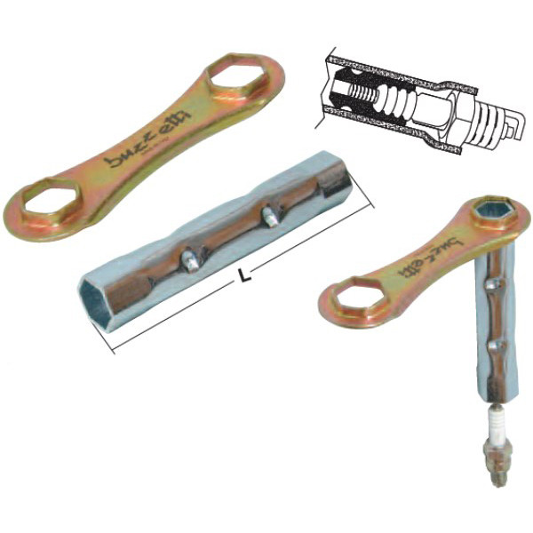 WRENCH, SPARK PLUG, WITH SILICONE TUBE EXTRACTOR AND HEXAGONAL HANDLE,