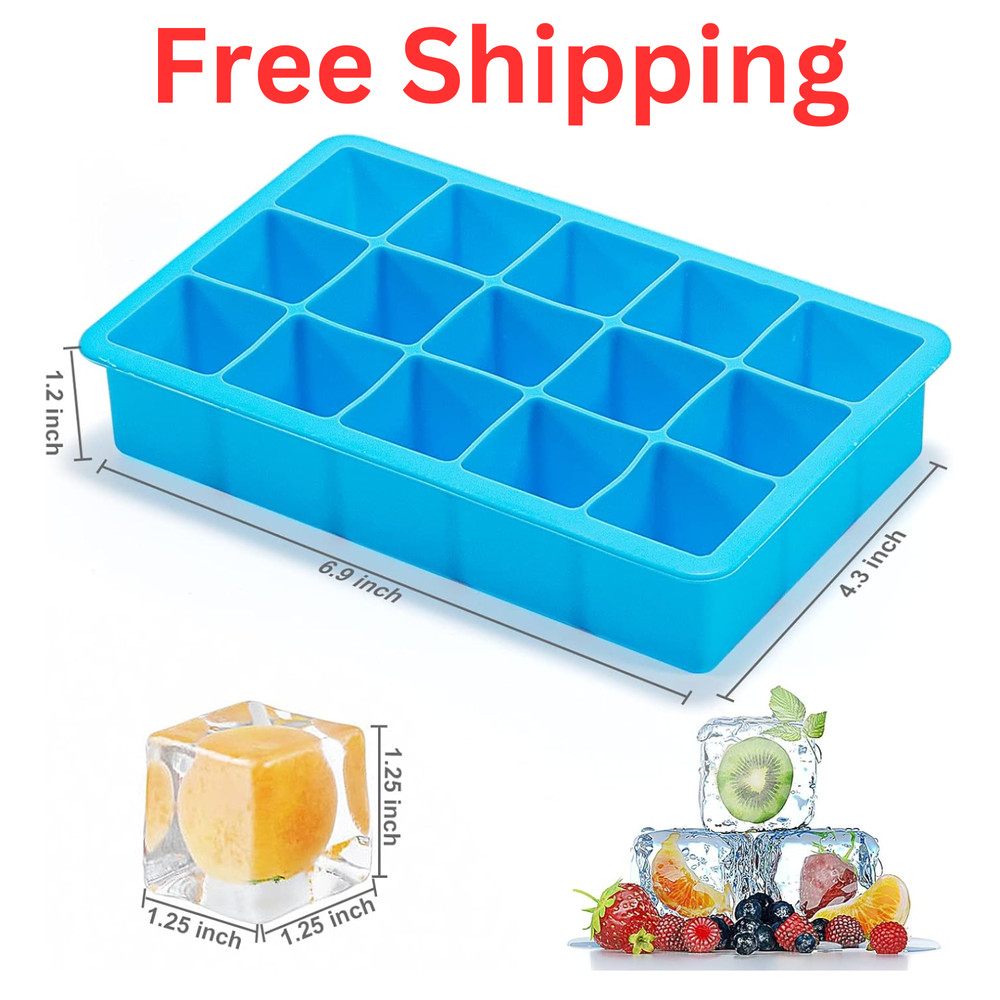 2 Pack Ice Cube Trays, Silicone Easy Release Flexible Molds for Freezer, 15 hole