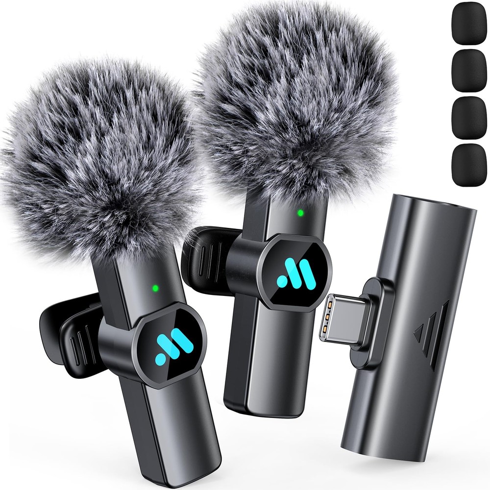 2pcs Lavalier Wireless Microphone for iPhone 15/16/Android Video Recording,Mi...