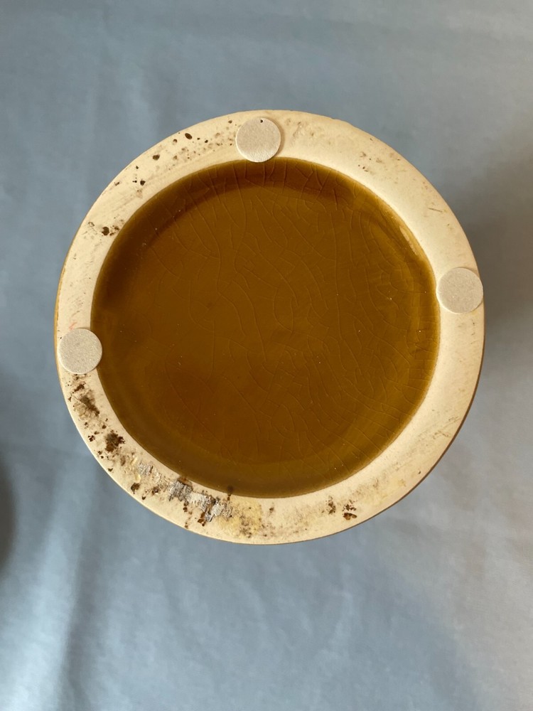 Handmade brown ceramic vase with leaves