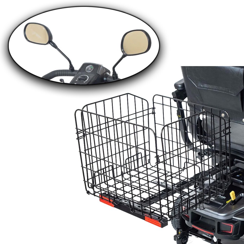 Foldable Folding Scooter Rear Basket & Rear View Mirror Pair BUNDLE - BLACK